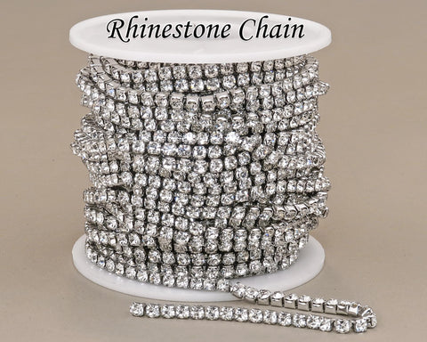 Crystal Rhinestone Chain 2.5/3/4mm Stainless Steel Cup Chain, Sparkling Jewelry Making