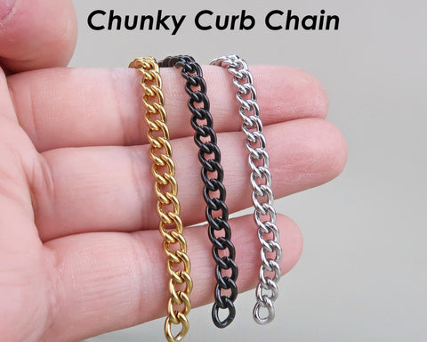 5mm Curb Chain Gold Black Silver Stainless Steel Curb Link Chain for Jewelry Making
