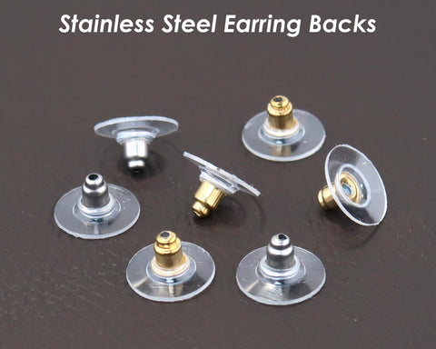 50 Stainless Steel Earring Backs with Clear Pad, Bullet Clutch Earring Stopper, Earring Nuts