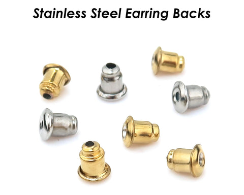 50 x Comfort Earring Backs Stainless Steel, Bullet Clutch Earring Stopper, Earring Nuts Gold Silver