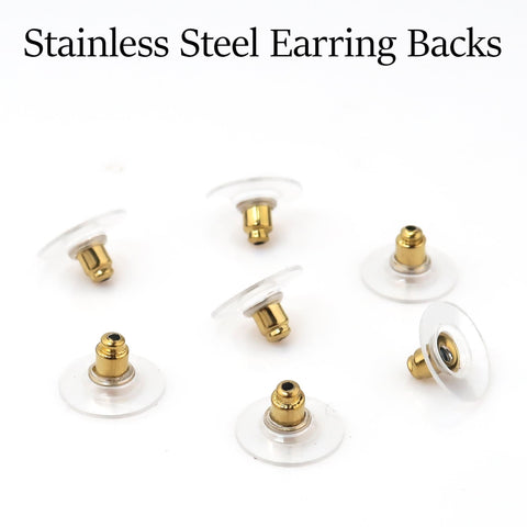 50 x Comfort Earring Backs Stainless Steel, Bullet Clutch Earring Stopper, Earring Nuts Gold Silver