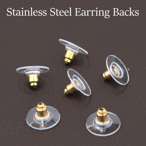 50 x Comfort Earring Backs Stainless Steel, Bullet Clutch Earring Stopper, Earring Nuts Gold Silver