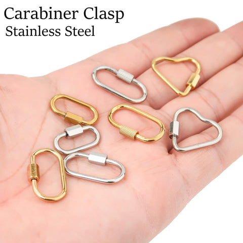 Stainless Steel Carabiner Clasp Gold Silver, Buckle Clasp, Carabiner Screw Clasp for DIY Jewelry, Lock Charm Holder