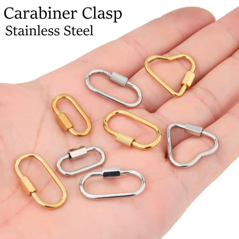 Stainless Steel Carabiner Clasp Gold Silver, Buckle Clasp, Carabiner Screw Clasp for DIY Jewelry, Lock Charm Holder