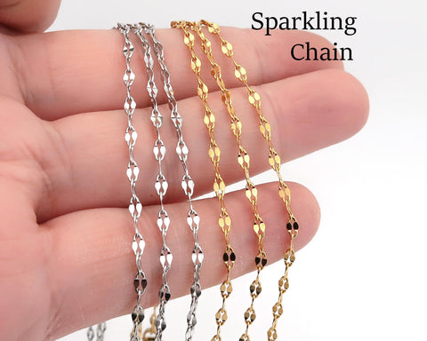 10 x Lip Chain Sequin Sparkle Chain Necklace Stainless Steel, Gold Dainty Necklace Choker for Woman
