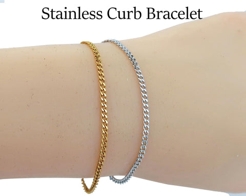 Curb Chain Bracelet, Dainty Cuban Link Curb Bracelet Gold Silver for Woman
