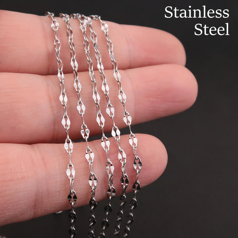 10 x Lip Chain Sequin Sparkle Chain Necklace Stainless Steel, Gold Dainty Necklace Choker for Woman