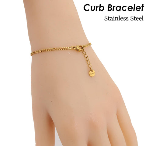 Curb Chain Bracelet, Dainty Cuban Link Curb Bracelet Gold Silver for Woman