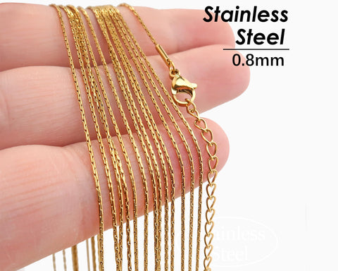 0.8mm Thin Snake Chain Stainless Steel, Fine Snake Necklace Gold Silver, Dainty Beading Chain