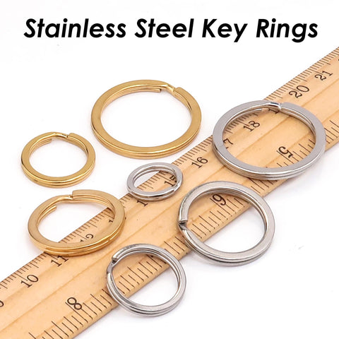 Stainless Steel Key Chain Rings, Silver Gold Keyring Clip, Flat Split Key Ring