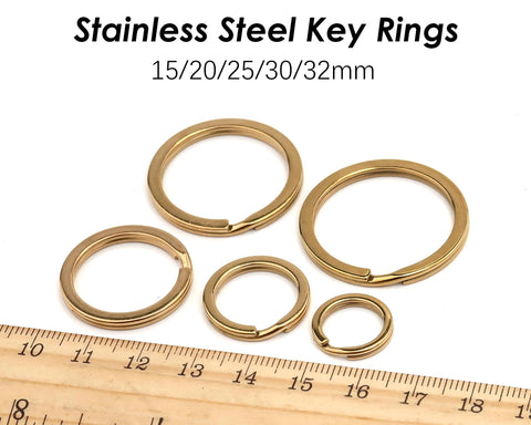 Stainless Steel Key Chain Rings, Silver Gold Keyring Clip, Flat Split Key Ring