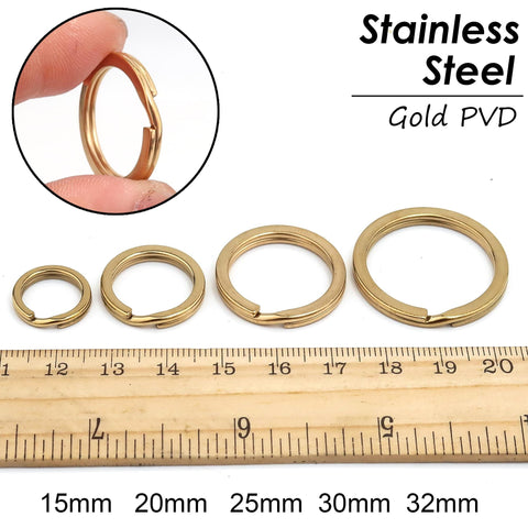 Stainless Steel Key Chain Rings, Silver Gold Keyring Clip, Flat Split Key Ring