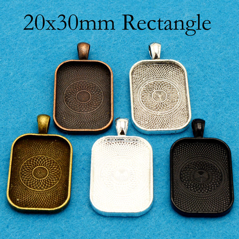 20x30mm Rectangle Pendant Trays Blank Cabochon Settings • Rounded Bezel Cup Pendant Blanks for Jewelry Making DIY Findings
