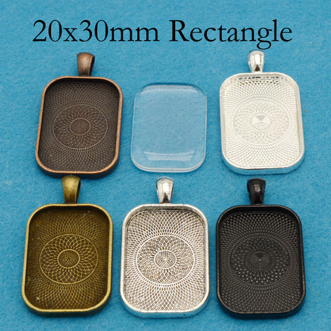 20x30mm Rectangle Pendant Trays Blank Cabochon Settings • Rounded Bezel Cup Pendant Blanks for Jewelry Making DIY Findings