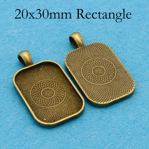 20x30mm Rectangle Pendant Trays Blank Cabochon Settings • Rounded Bezel Cup Pendant Blanks for Jewelry Making DIY Findings