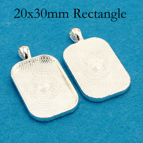 20x30mm Rectangle Pendant Trays Blank Cabochon Settings • Rounded Bezel Cup Pendant Blanks for Jewelry Making DIY Findings
