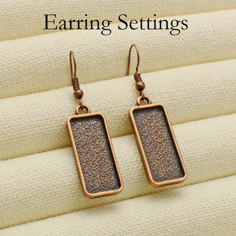 20 pcs - Rectangle Earring Bases 10x25mm - Silver, Bronze/Copper Earring Setting, Rectangle Earring Bezel Blanks, Earring Tray Charm