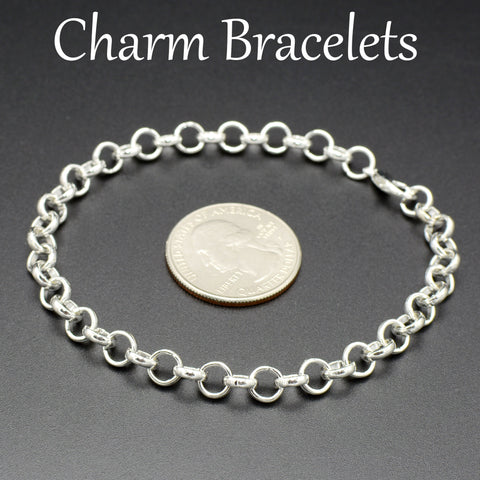 Adjustable Charm Bracelet, Big Circle Link Rolo Chain Bracelet Blank, Silver Gold Bronze Charm Bracelets for Women or Girls