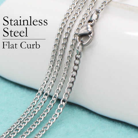 Stainless Steel Necklace for Women or Men, 16 18 20 22 24 30 Inches NK Cuban Link Chain Necklaces, Flat Curb Chain for Jewelry Making