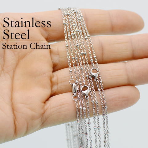 Satellite Necklace Gold & Silver Tonefor Women, Tarnish Resistant Stainless Steel Bead Station Chain for Jewelry Making