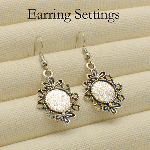 10 pcs - Flower Earrings, Charm Earring Bases, 12mm & 16mm Earring Bezel Blanks, Fancy Earring Setting