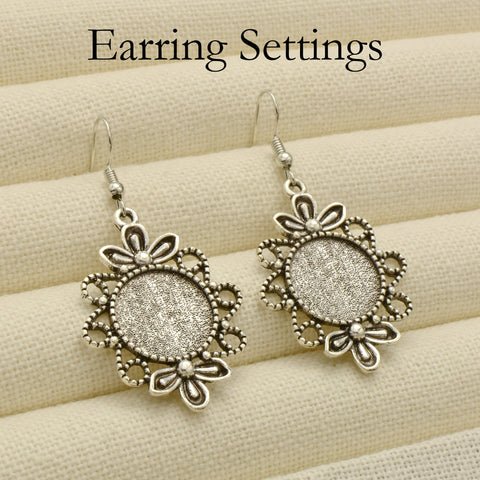 10 pcs - Flower Earrings, Charm Earring Bases, 12mm & 16mm Earring Bezel Blanks, Fancy Earring Setting