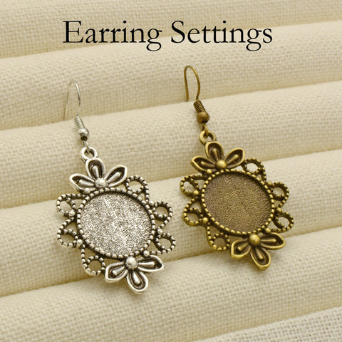 10 pcs - Flower Earrings, Charm Earring Bases, 12mm & 16mm Earring Bezel Blanks, Fancy Earring Setting