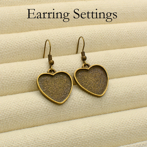 20 pcs - Heart Earrings, Heart Bezel Earring, Hearts Earring Base, Blank Earring Setting for Cabochon or Resin, DIY Earring Gift for her