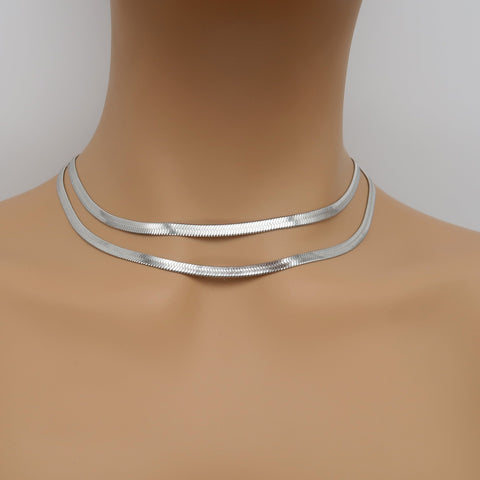 Stainless Steel Herringbone Choker Necklace Gold Silver 16 18 20 Inches Flat Snake Chain 3mm & 4mm Herringbone Necklace for Women