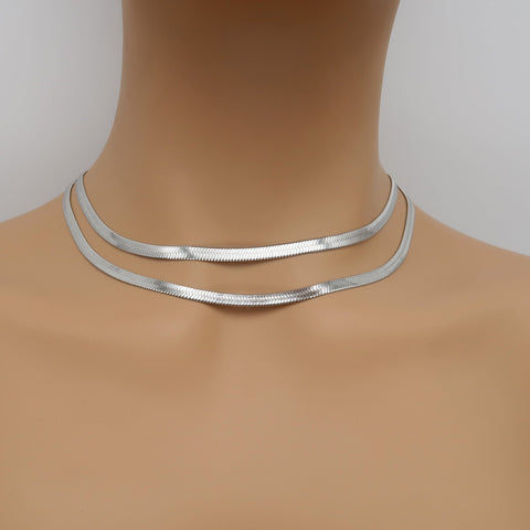 Herringbone Necklace Choker Gold Silver, Tarnish Free Stainless Steel Flat Snake Chain Necklace Wholesale, Gift for Him or Her