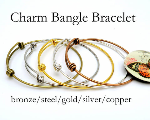 Charm Bracelet Bangle Wholesale, Gold, Silver, Bronze, Copper, Stainless Steel Charm Bracelett for Women Adjustable