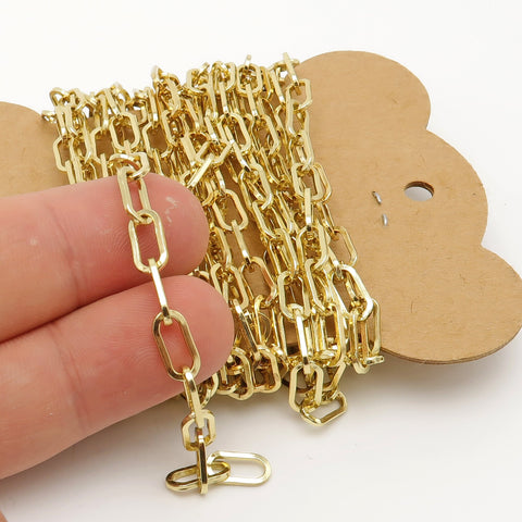 10 Feet - Paper Clip Chain Bulk for Men Women Necklace Bracelet - Gold Silver, Bronze, Copper Paperclip Chain for Jewelry Making