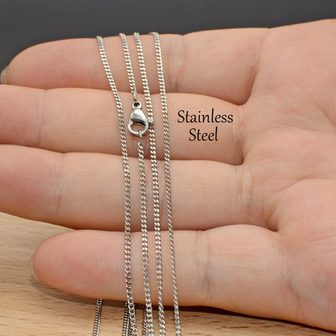 Stainless Steel Necklaces for Women, Dainty Curb Chain Choker Necklace, 1.5mm Delicate Cuban Link Necklace Chain