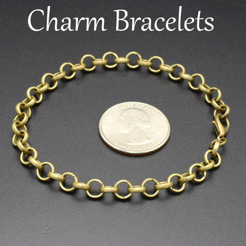 Adjustable Charm Bracelet, Big Circle Link Rolo Chain Bracelet Blank, Silver Gold Bronze Charm Bracelets for Women or Girls