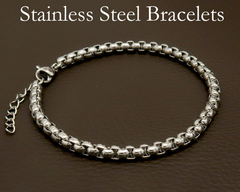 Men's or Ladies' Stainless Steel Simple Layering Stacking 4mm Rounded Box Chain Link Bracelet, Stackable Bracelets