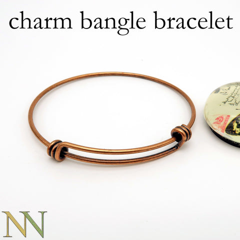 Charm Bangle Bracelet, Charm Bracelets for Women, Adjustable Bracelet Bronze Copper Stainless Steel Bracelet for Jewelry Making