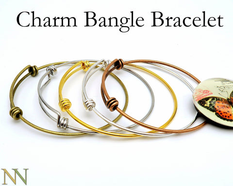 Charm Bracelet Bangle Wholesale, Gold, Silver, Bronze, Copper, Stainless Steel Charm Bracelett for Women Adjustable