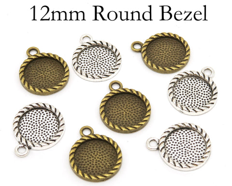 12mm Bezel Setting Charm, Round Pendant Tray Bezel Cup Blanks Fit Cabochon Resin Epoxy for Bracelet Earring Jewelry Making