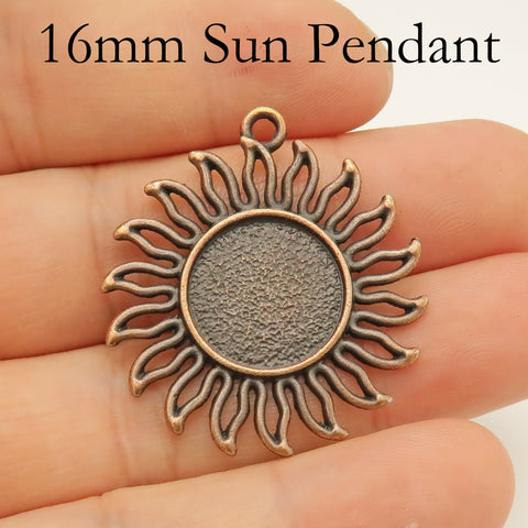 16mm Pendant Tray, Sun Shape Round Pendant Bezel Cup Blanks, 16mm Cabochon Setting Base for Handmade Jewelry Making