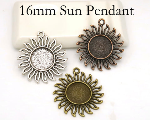 16mm Pendant Tray, Sun Shape Round Pendant Bezel Cup Blanks, 16mm Cabochon Setting Base for Handmade Jewelry Making