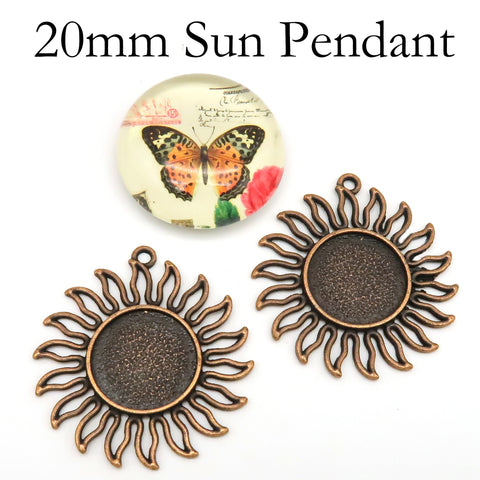 20mm Pendant Tray, Sun Shape Round Pendant Bezel Cup Blanks, 20mm Cabochon Setting Base for Handmade Jewelry Making