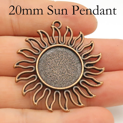 20mm Pendant Tray, Sun Shape Round Pendant Bezel Cup Blanks, 20mm Cabochon Setting Base for Handmade Jewelry Making