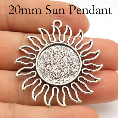 20mm Pendant Tray, Sun Shape Round Pendant Bezel Cup Blanks, 20mm Cabochon Setting Base for Handmade Jewelry Making