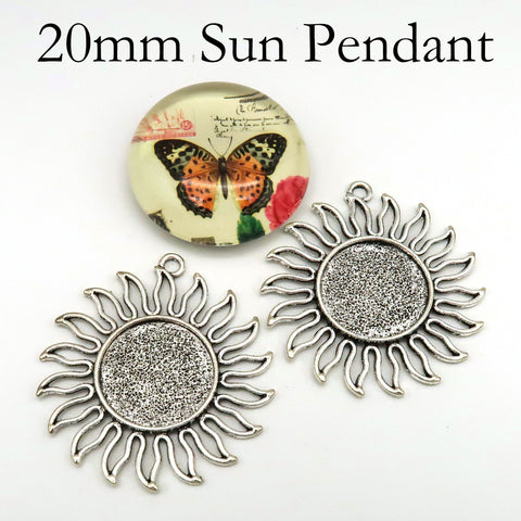 20mm Pendant Tray, Sun Shape Round Pendant Bezel Cup Blanks, 20mm Cabochon Setting Base for Handmade Jewelry Making