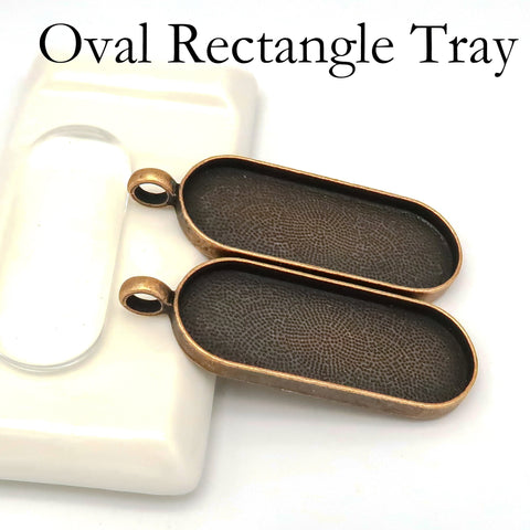 Oval Rectangle Pendant Tray, Long Oval Pendant Bezel Cup Blanks, Rounded Rectangle Cabochon Setting Silver Gold Bronze Copper Gunmetal Black