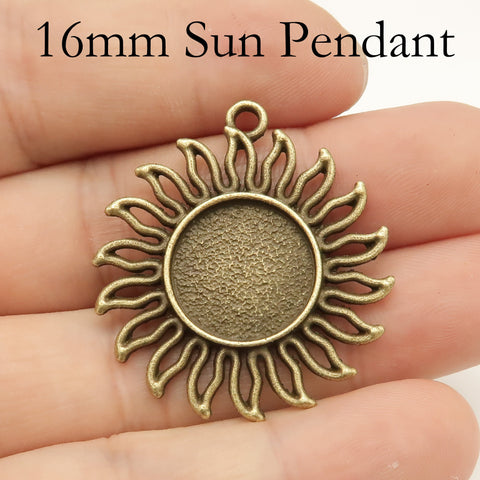 16mm Pendant Tray, Sun Shape Round Pendant Bezel Cup Blanks, 16mm Cabochon Setting Base for Handmade Jewelry Making