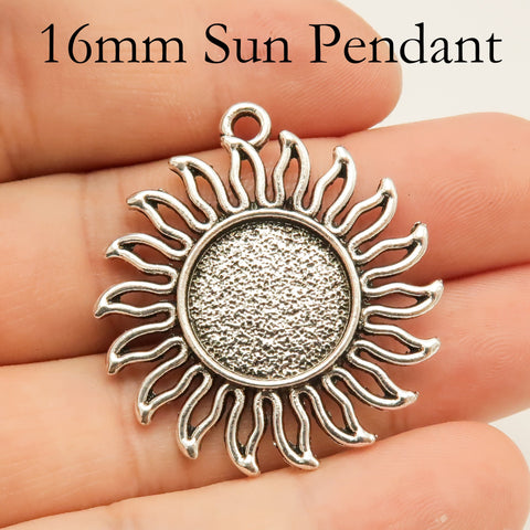 16mm Pendant Tray, Sun Shape Round Pendant Bezel Cup Blanks, 16mm Cabochon Setting Base for Handmade Jewelry Making