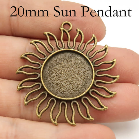 20mm Pendant Tray, Sun Shape Round Pendant Bezel Cup Blanks, 20mm Cabochon Setting Base for Handmade Jewelry Making