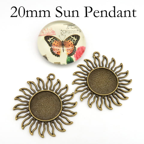 20mm Pendant Tray, Sun Shape Round Pendant Bezel Cup Blanks, 20mm Cabochon Setting Base for Handmade Jewelry Making