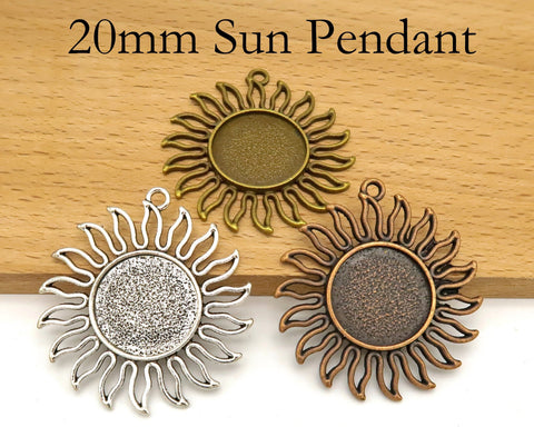 20mm Pendant Tray, Sun Shape Round Pendant Bezel Cup Blanks, 20mm Cabochon Setting Base for Handmade Jewelry Making